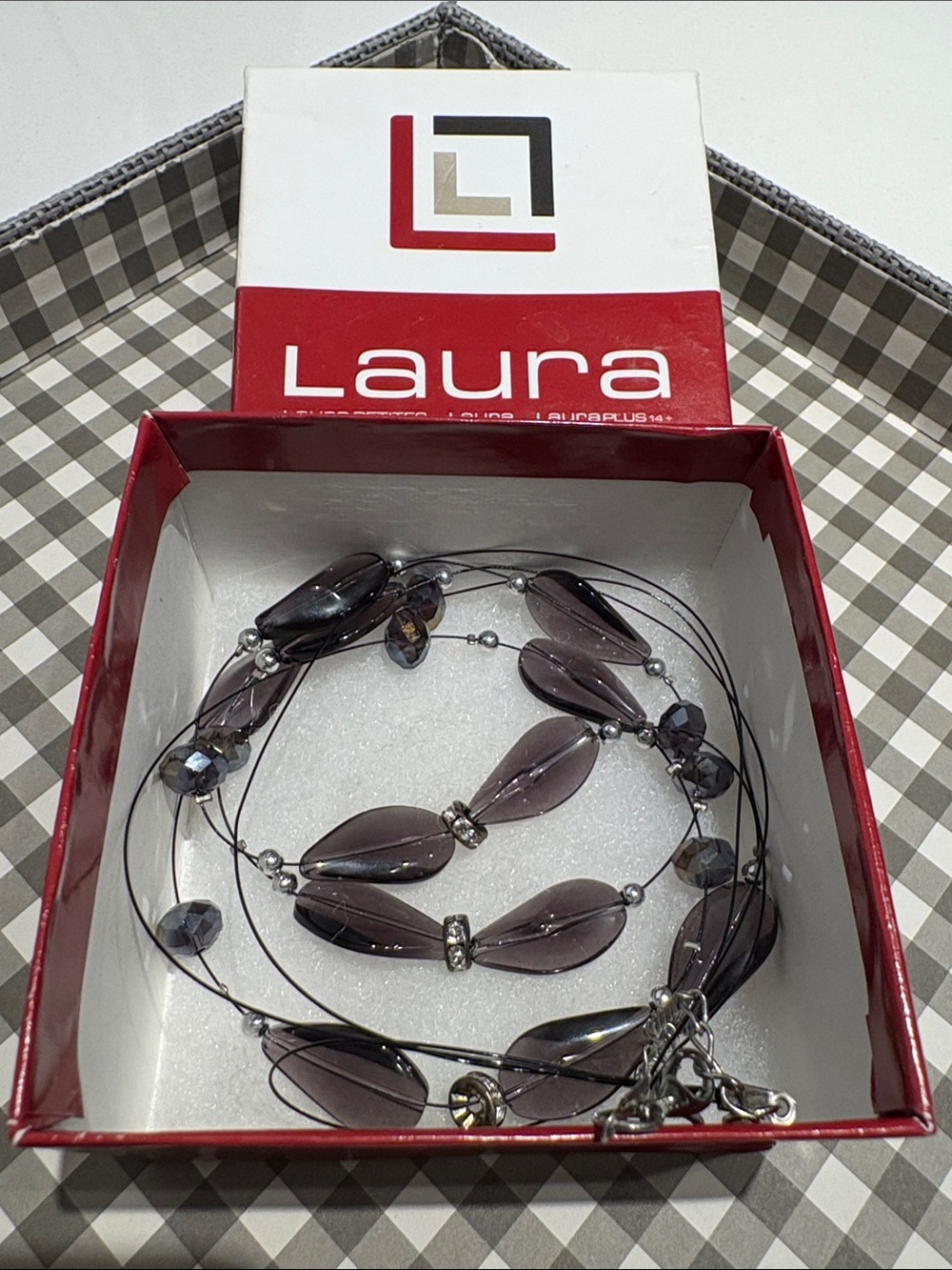 LAURA Purple Beaded Necklacewith silver-tone metal accents